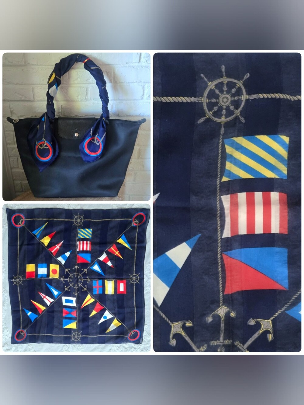 Vtg Silk Square Maritime/Nautical Theme Scarf, 30", Cruise, Travel, Vacation - Picture 5 of 12